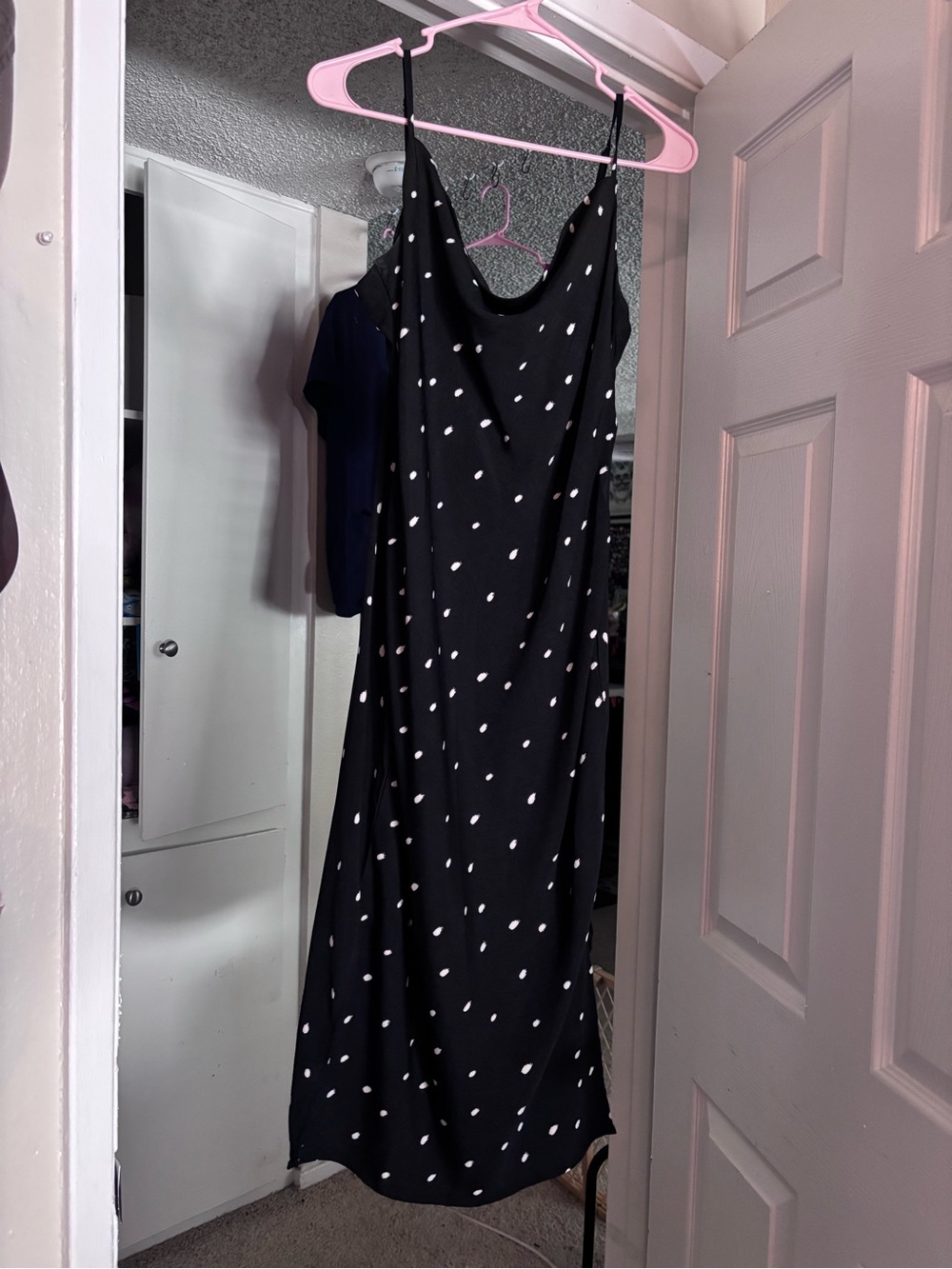 Nasty Gal Black Slip Maxi Dress with White Dot Print